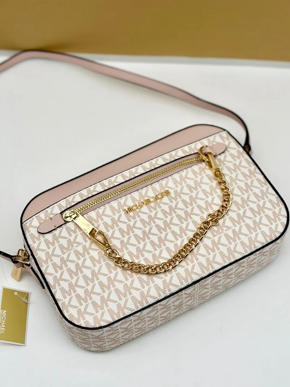 Michael Kors Jet Set Travel EW  Crossbody Bag Optic White Rose Gold